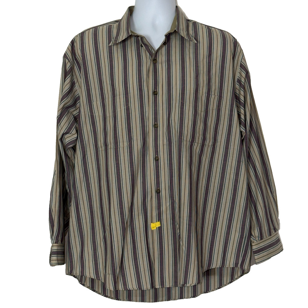 Van Heusen Shirt Mens Large Olive Blue Red Long Sleeve Button Down
